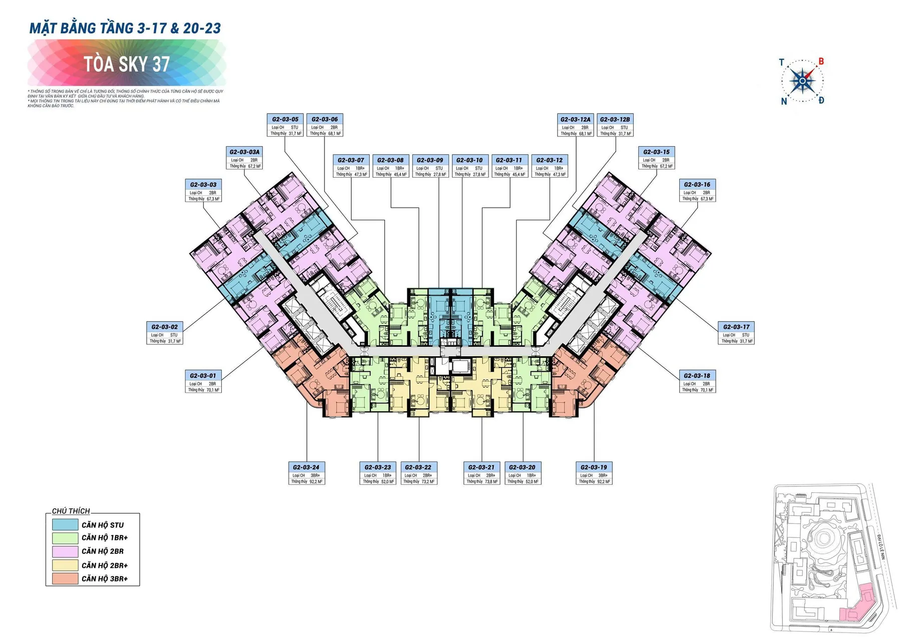 Mặt bằng tầng 3-17 và 20-23 Tháp Sky 37